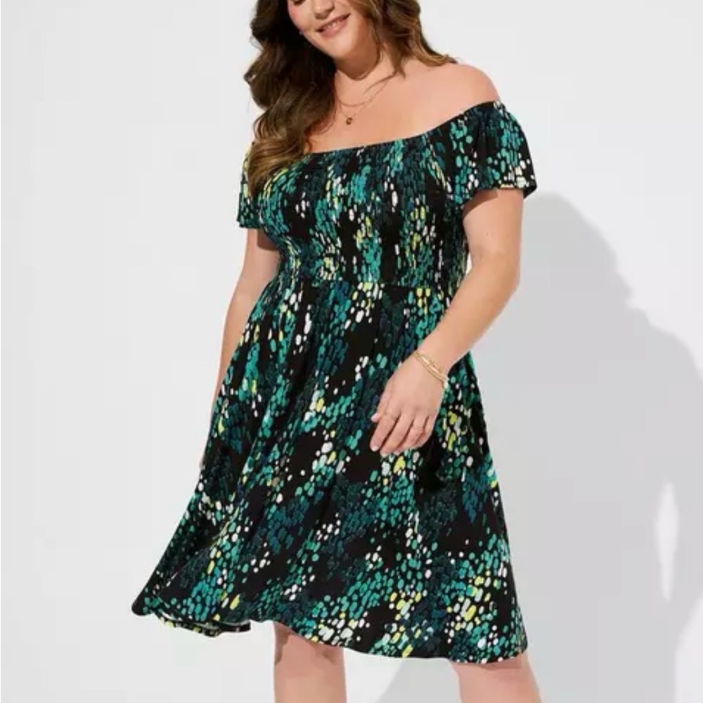 Torrid Black and Green Off-Shoulder Midi Dress